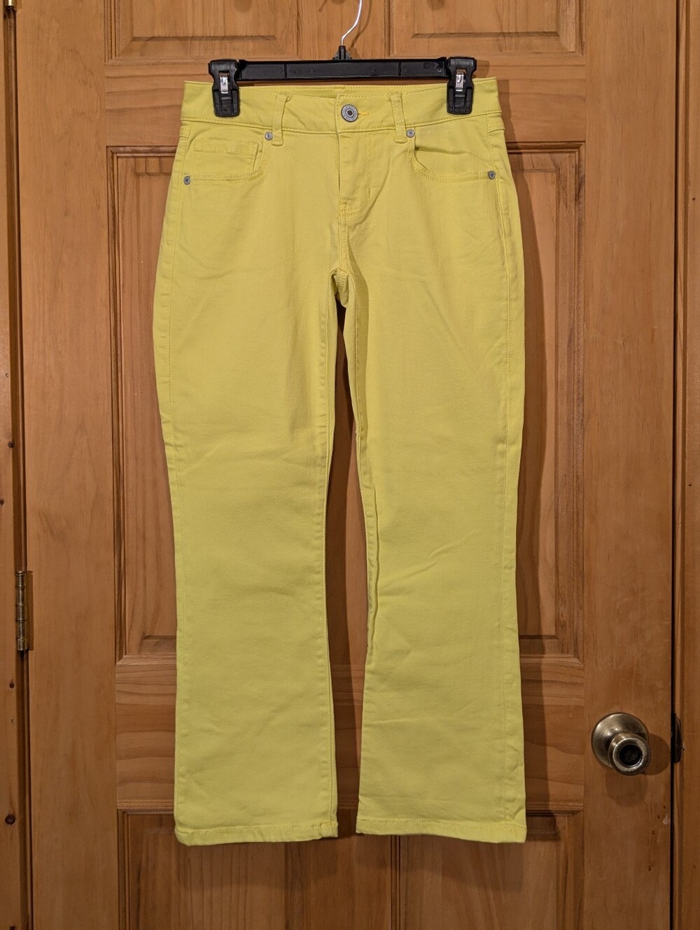 Cabi 6286 Kick Back Kick Flare Jeans Yellow Sz 0 Cropped Denim Summer Stretch